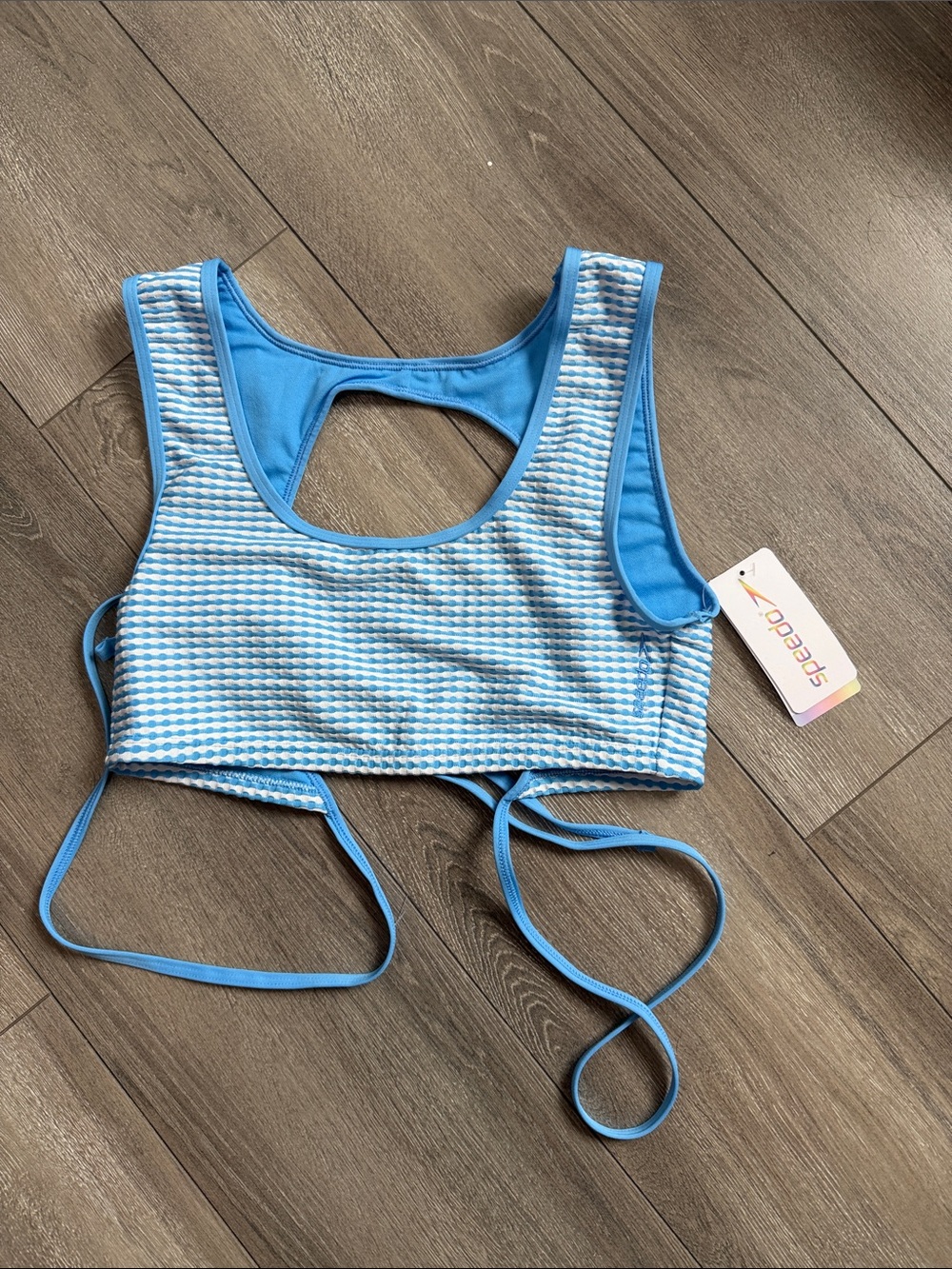 Speedo Light Blue & White Patterned Racerback Swim Top